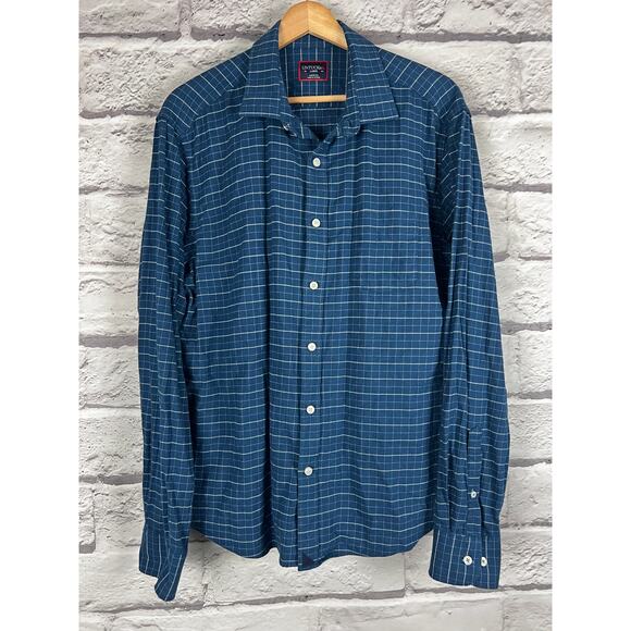 UNTUCKit Mens L Michelot Blue Windowpane Long Sleeve Cotton Button Flannel Shirt - Picture 7 of 7
